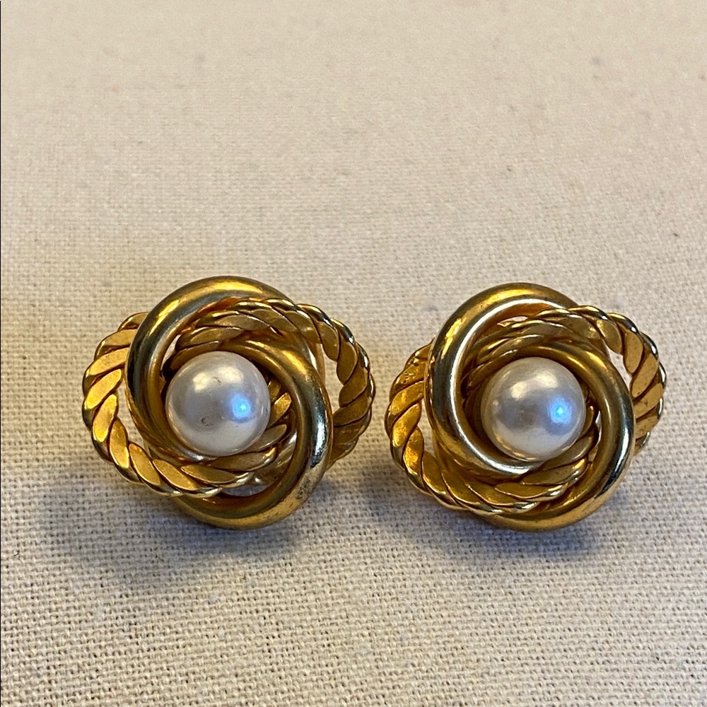 Vintage, Pierced, Gold and Pearl Earrings